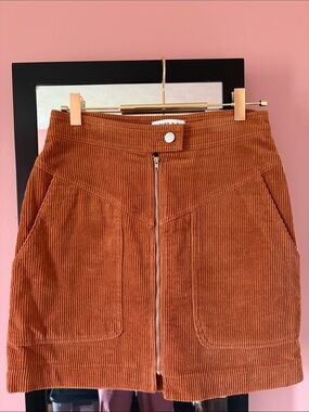 Gilli Rust Corduroy Zip-Front Mini Skirt